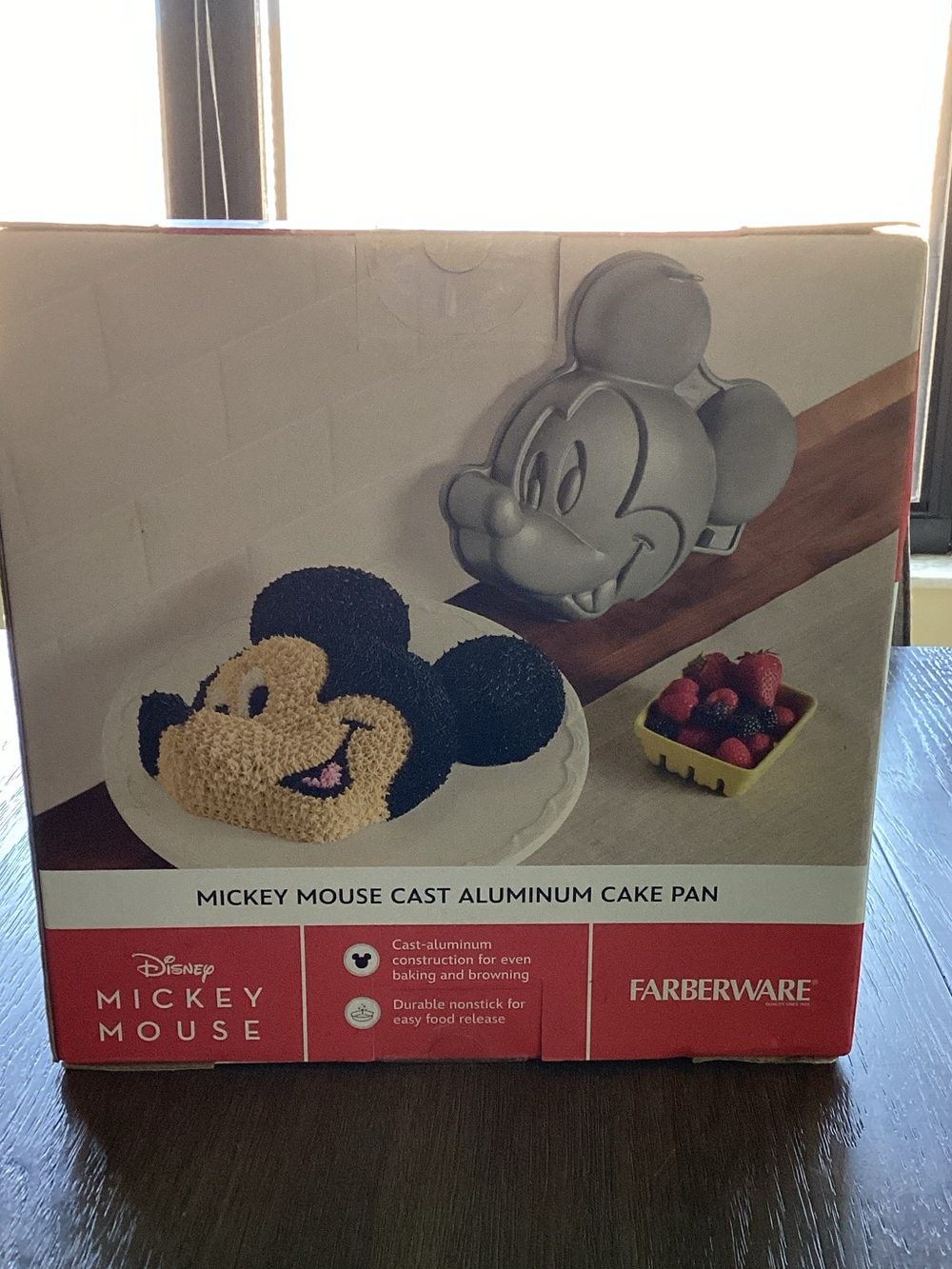 Farberware Mickey Mouse Cast Aluminum Cake Pan in Gray and Red Accents